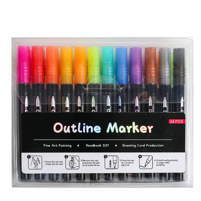 Double Line Outline Marker Pens Set Super Squiggles Highlighter