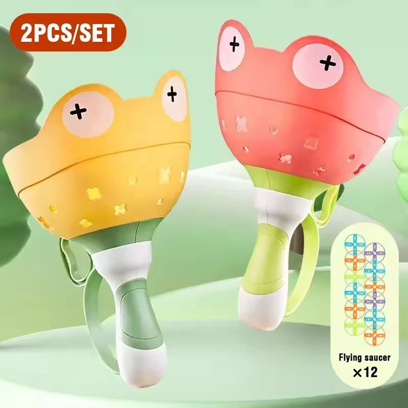Flying Saucer Disc Launcher Kids Flying Toys Pull String UFO Throw Catch Outdoor Sport Propeller Children Toys Gift for Boy Girl