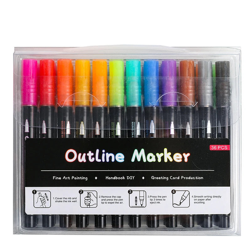 Double Line Outline Marker Pens Set Super Squiggles Highlighter