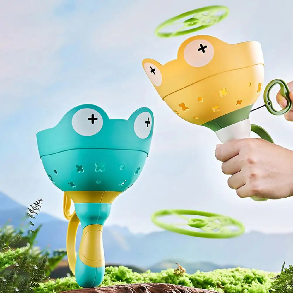Flying Saucer Disc Launcher Kids Flying Toys Pull String UFO Throw Catch Outdoor Sport Propeller Children Toys Gift for Boy Girl