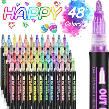 Double Line Outline Marker Pens Set Super Squiggles Highlighter