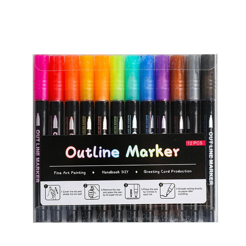 Double Line Outline Marker Pens Set Super Squiggles Highlighter