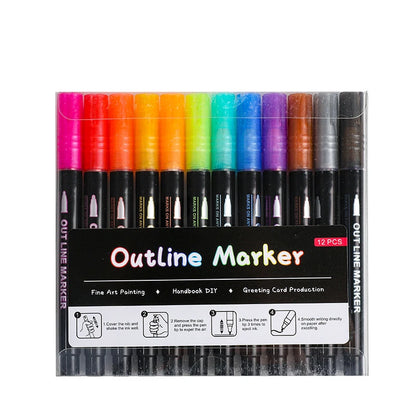 Double Line Outline Marker Pens Set Super Squiggles Highlighter