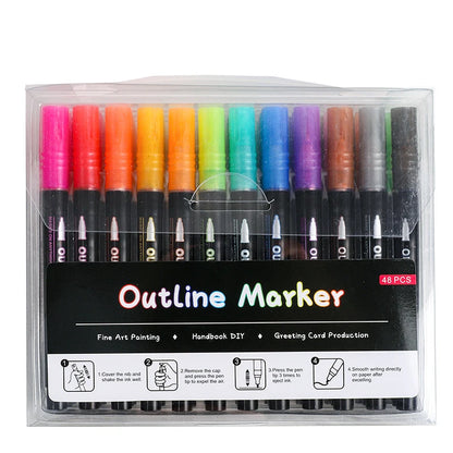Double Line Outline Marker Pens Set Super Squiggles Highlighter