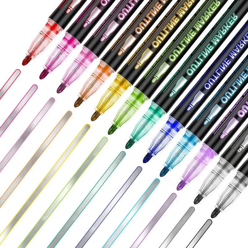 Double Line Outline Marker Pens Set Super Squiggles Highlighter
